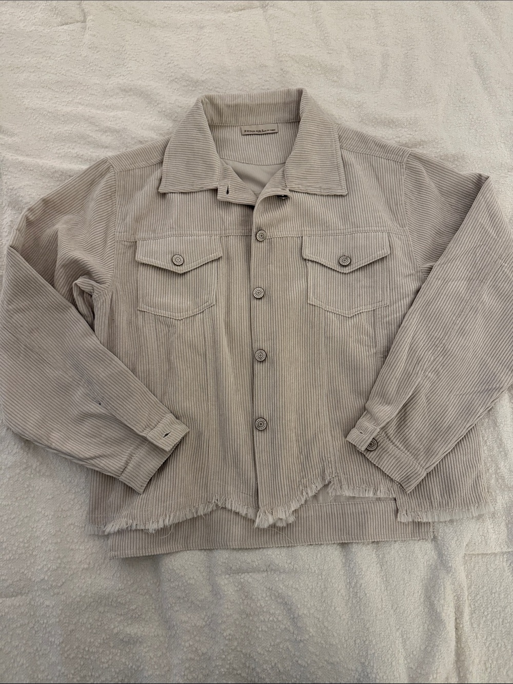 Zenana Women’s Long Sleeve Distressed Corduroy Frayed Hem Cropped Jacket